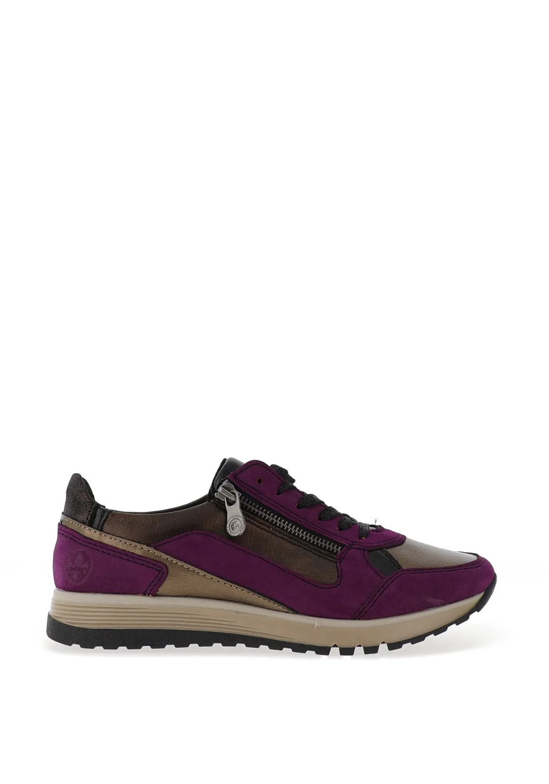 Rieker Zip Detail Metallic Trainers, Purple