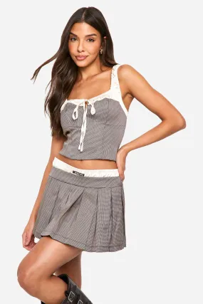 Satin Dsgn Waistband Check Mini Tennis Skirt