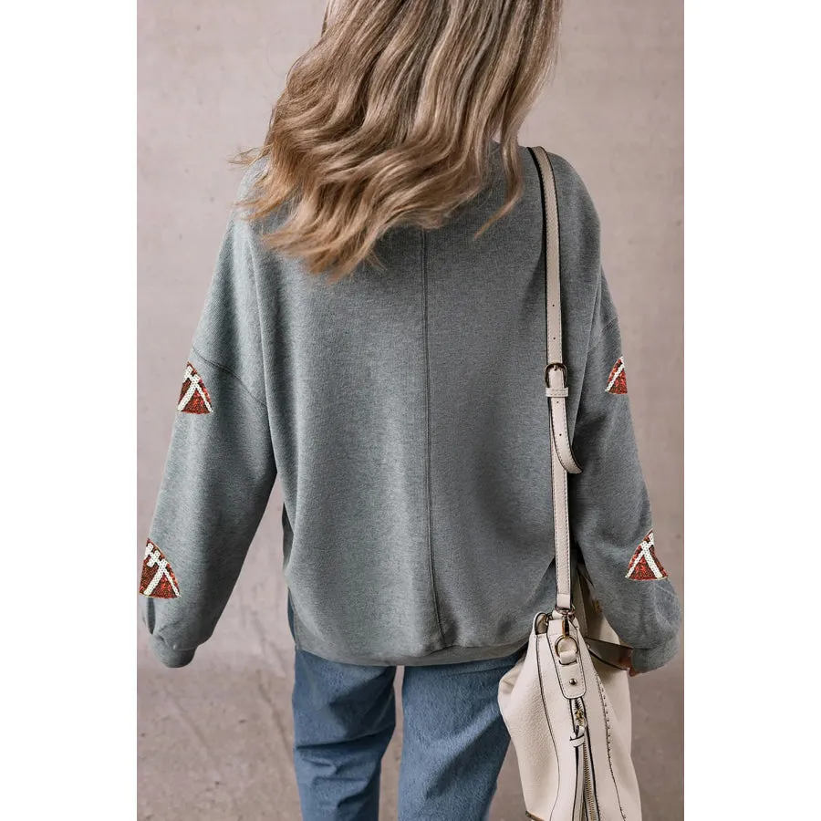 Sequin Football Round Neck Long Sleeve Sweatshirt