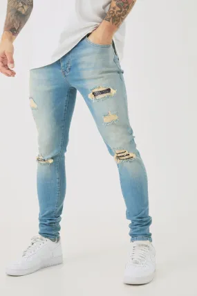 Skinny Stretch Ripped Bandana Jeans In Light Blue