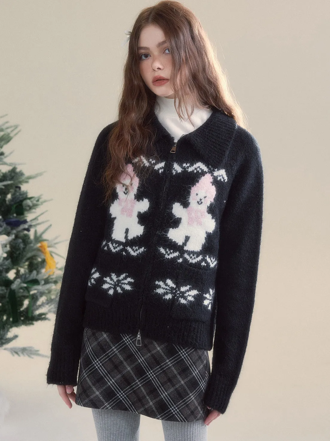 Snowman Fair Island Retro ZIP-Up Knitted Cardigan