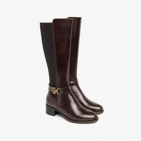 Stretch Calf Knee High Boot - Brown Leather