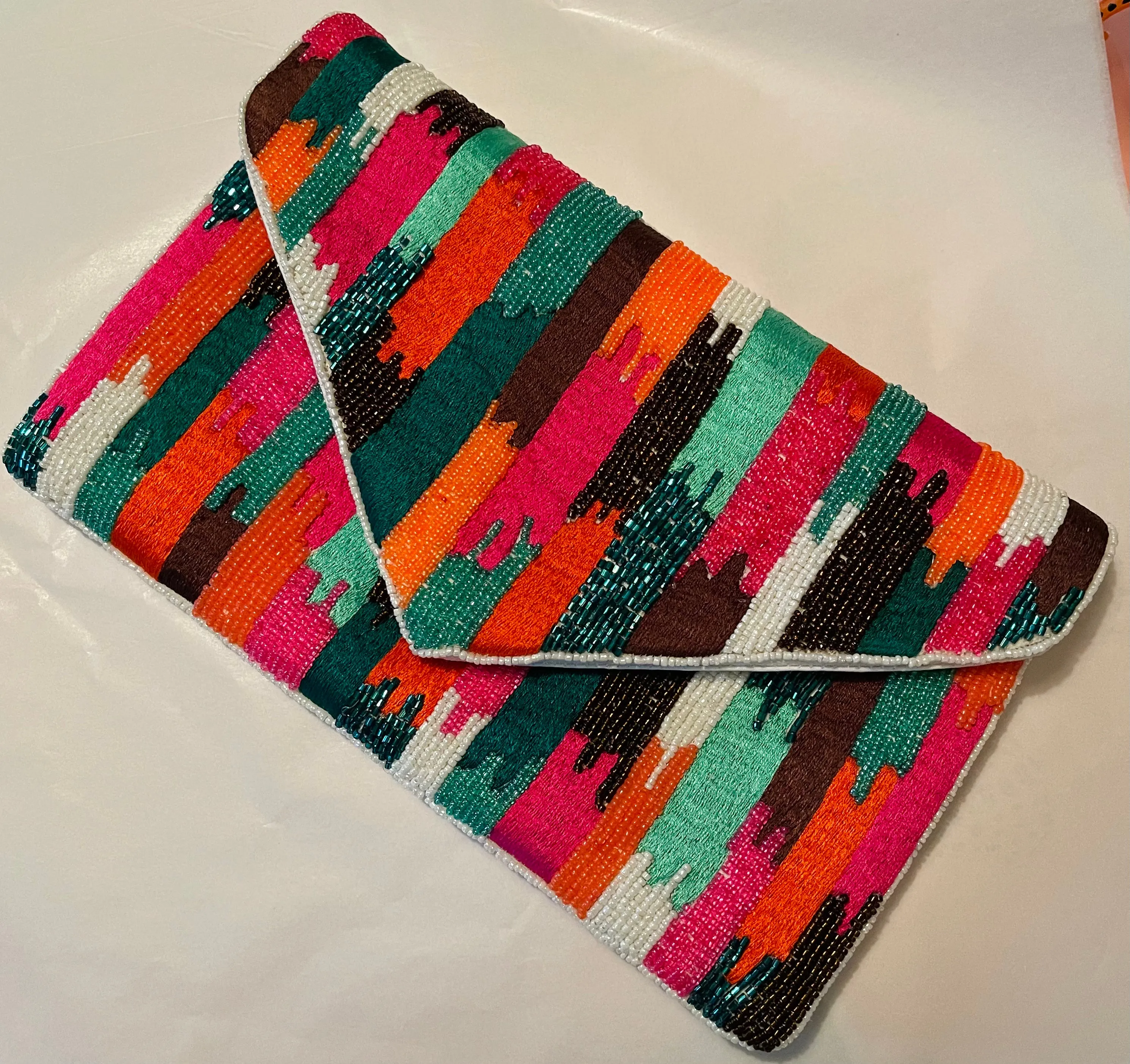 Stripe Pattern Handmade Beaded Clutch