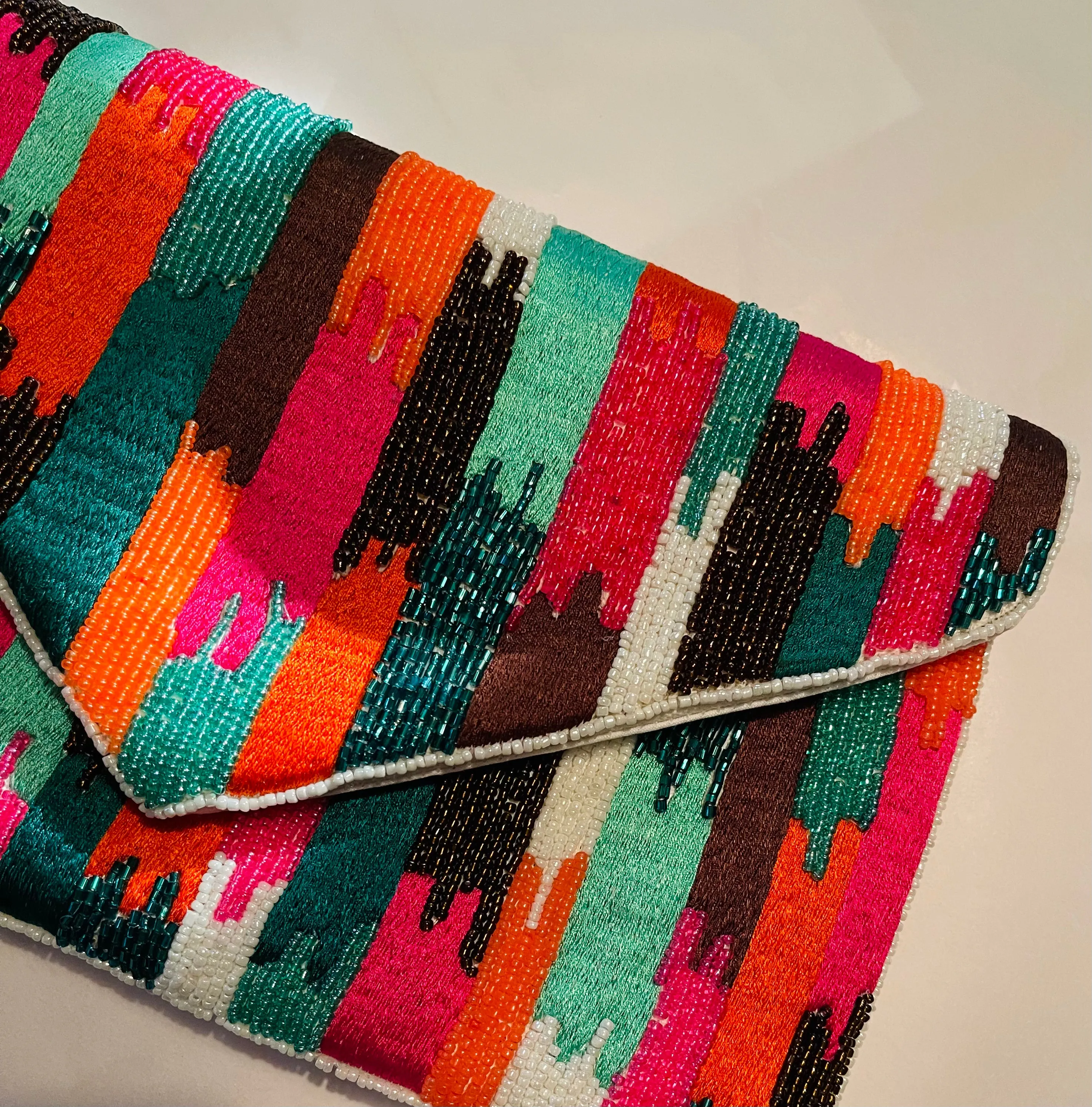 Stripe Pattern Handmade Beaded Clutch