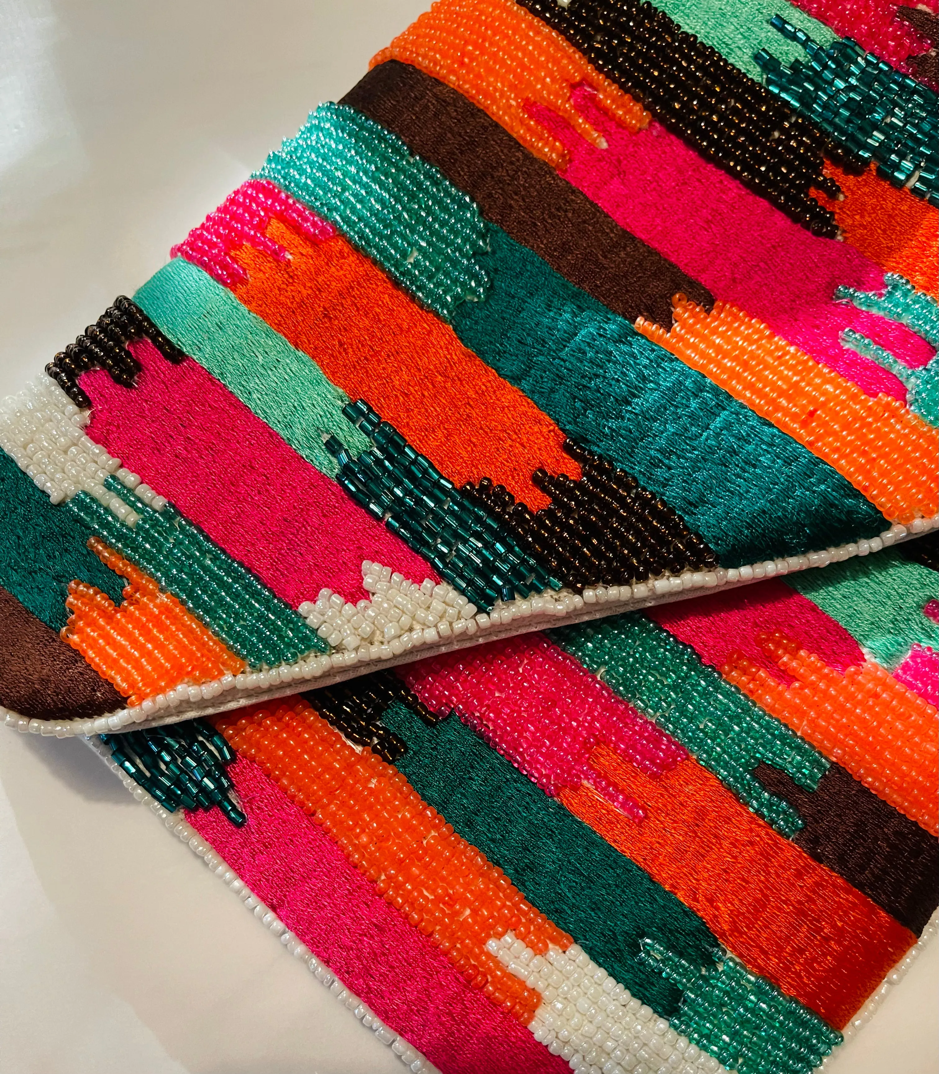 Stripe Pattern Handmade Beaded Clutch