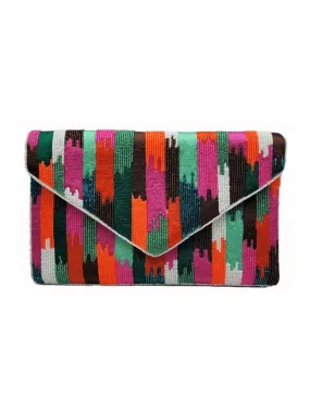 Stripe Pattern Handmade Beaded Clutch