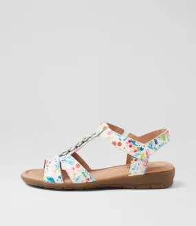 SUPERSOFT Frankie2 White Tropic Flower Leather Sandals