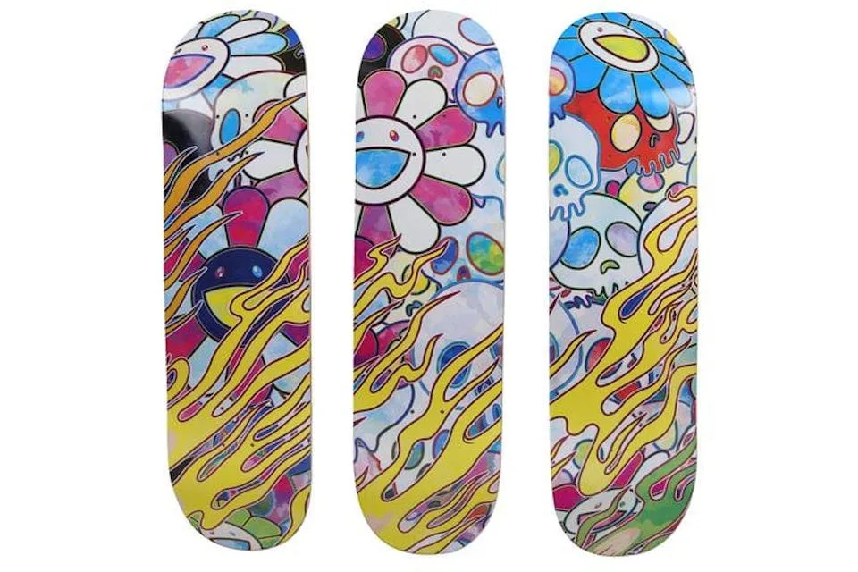 Takashi Murakami Takashi Murakami Flaming Skull Skateboard Deck Set Multicolor