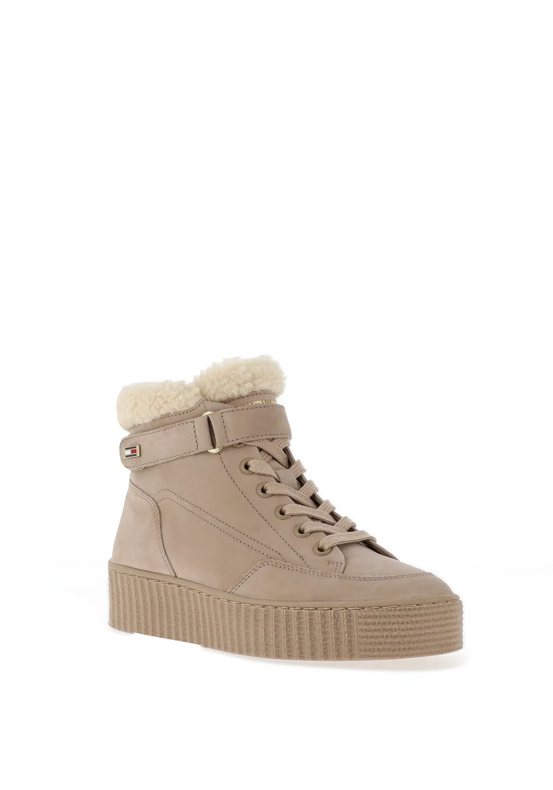 Tommy Hilfiger Faux Fur Nubuck High Top Trainers, Beige