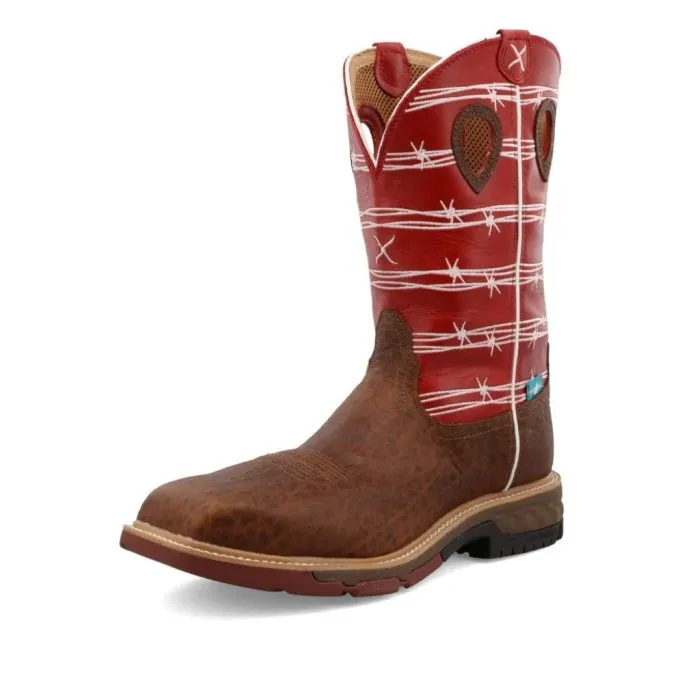 Twisted X Men's 12"" Western Work Boot Distressed Saddle & Ruby