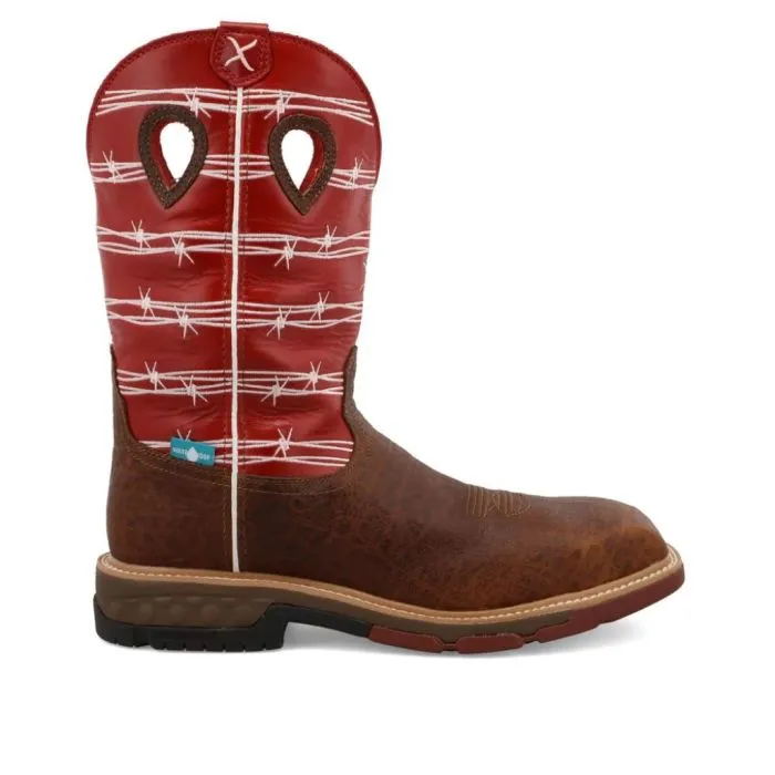 Twisted X Men's 12"" Western Work Boot Distressed Saddle & Ruby