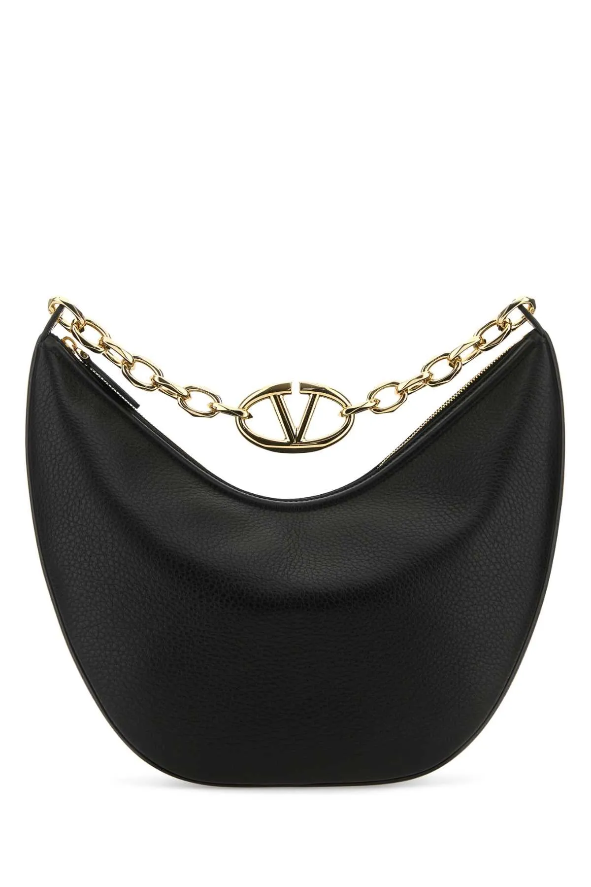 Valentino Garavani Black Leather Medium Hobo V Logo Moon Shoulder Bag