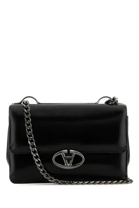 Valentino Garavani Black Leather Small V Logo Shoulder Bag