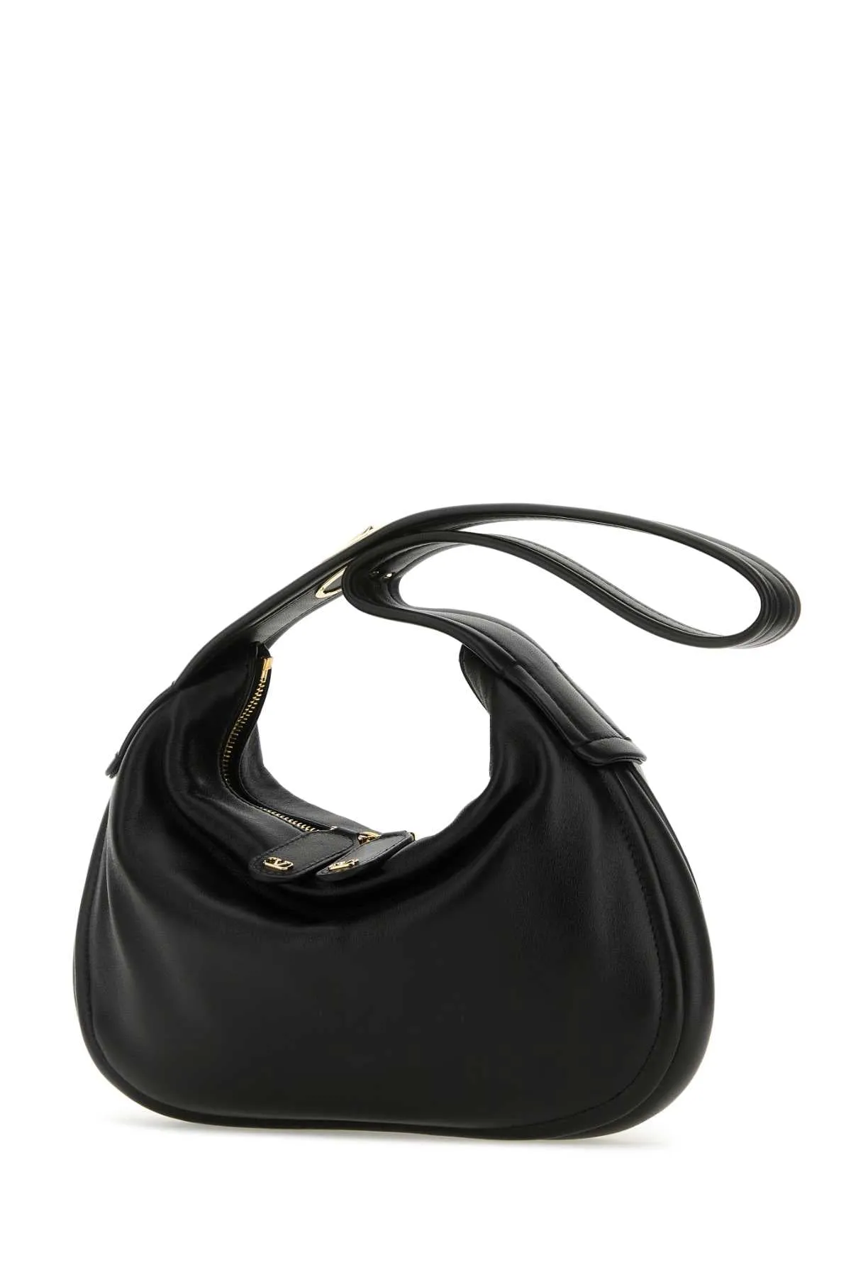 Valentino Garavani Black Nappa Leather Small Go Hobo Shoulder Bag