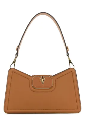 Valentino Garavani Camel Leather V Logo Shoulder Bag