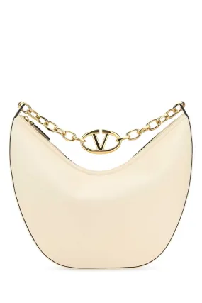 Valentino Garavani Ivory Leather Medium Hobo V Logo Moon Shoulder Bag