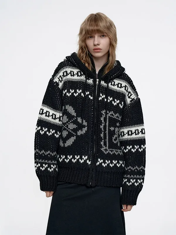 Waffle-Knit Hoodie Retro Winter Nordic Cardigan