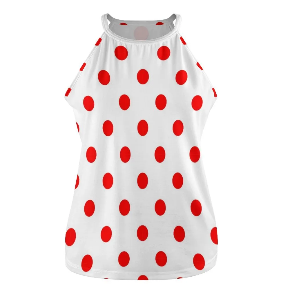 White With Red Polka Dots Women's Round-Neck Vest Tank Top