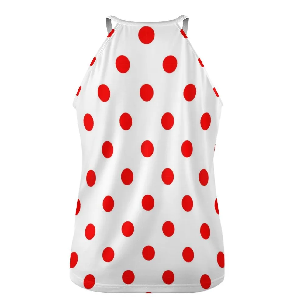 White With Red Polka Dots Women's Round-Neck Vest Tank Top