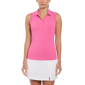 Women's 1/4 Zip Mesh Block Sleeveless Golf Polo Shirt In Cheeky Pink