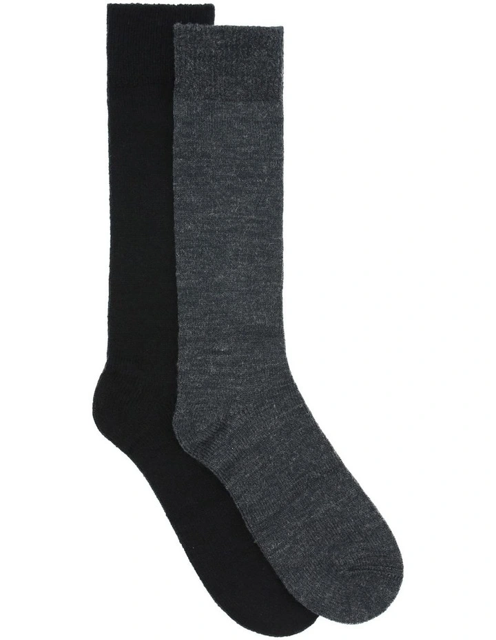 Wool Blend Knee High Boot Sock Black/Grey 2 Pack