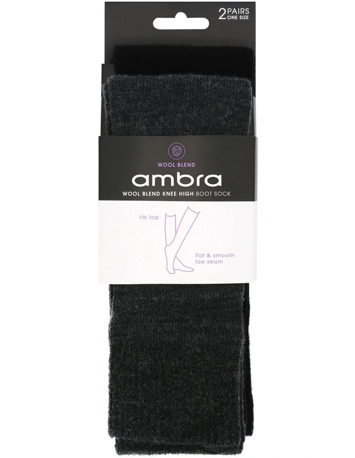 Wool Blend Knee High Boot Sock Black/Grey 2 Pack