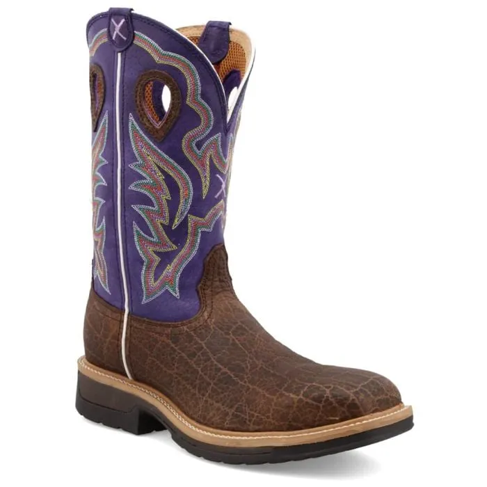 Work Twisted X Men's 12" Western Work Boot Brown & Purple