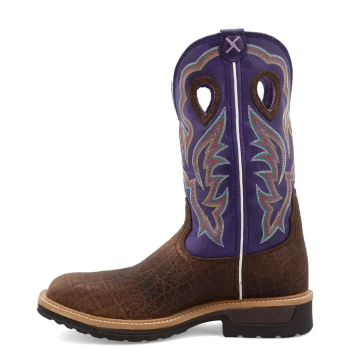 Work Twisted X Men's 12" Western Work Boot Brown & Purple